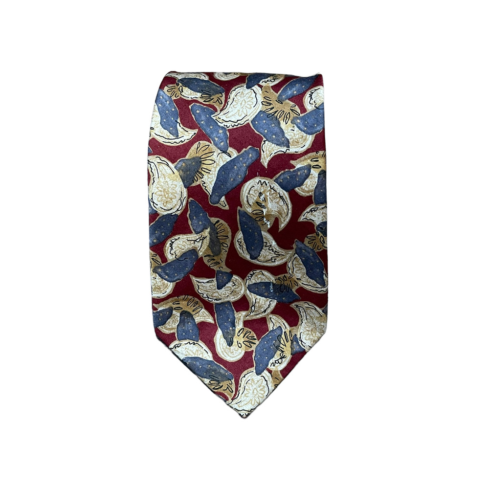 Robert Talbott Mens Tie Burgundy‎ Gray Yellow Geometric Pattern Silk 59.5X3.75